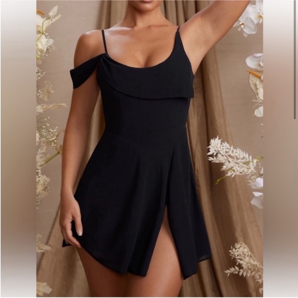 Oh Polly Black Off-Shoulder Mini Dress - Picture 1 of 7